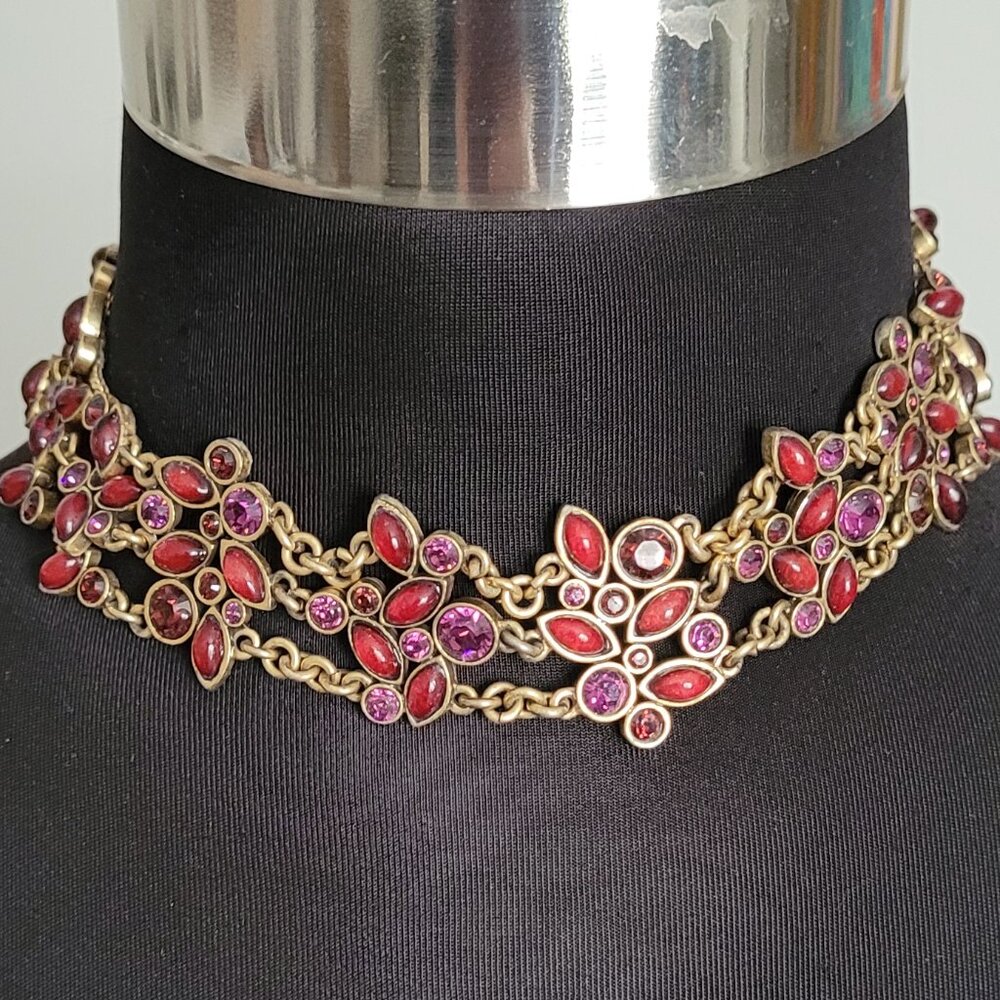 VTG PILGRIM CHOKER NECKLACE CHAIN SWAROVSKI CRYSTALS & GLASS Gold Tone Metal